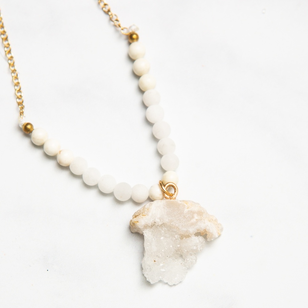 White Jade Bracelet with Crystal Quartz Charm